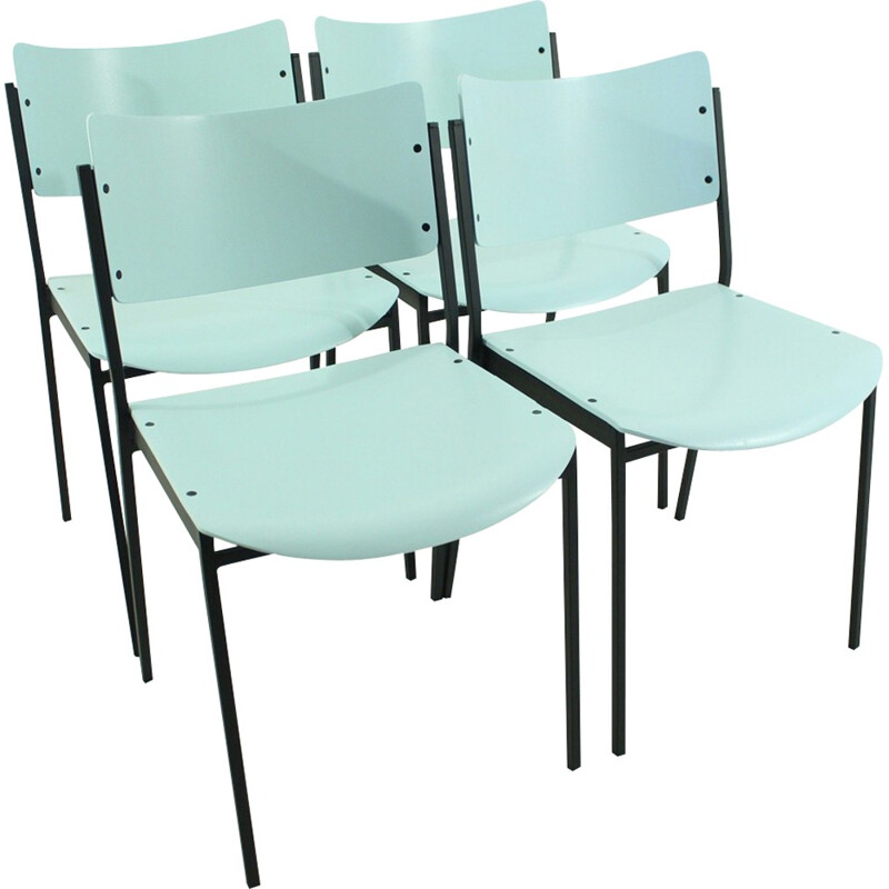 Suite de 4 chaises vintages menthe pastel - 1960