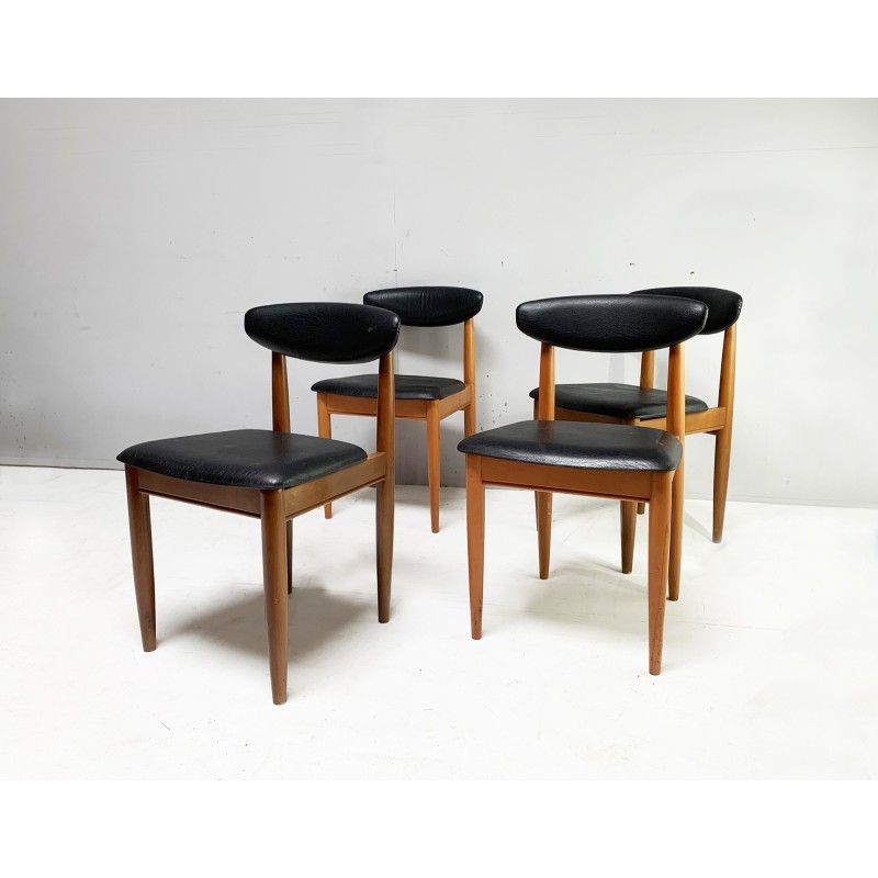 Vintage beech and black faux leather dining set by Victor Wilkins for Schreiber Furniture