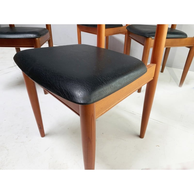 Vintage beech and black faux leather dining set by Victor Wilkins for Schreiber Furniture
