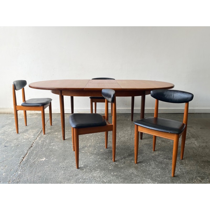 Ensemble à repas vintage en hêtre et similicuir noir par Victor Wilkins pour Schreiber Furniture