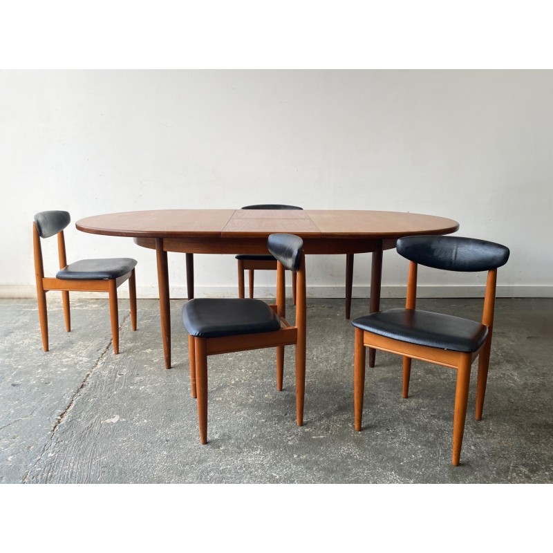 Vintage beech and black faux leather dining set by Victor Wilkins for Schreiber Furniture