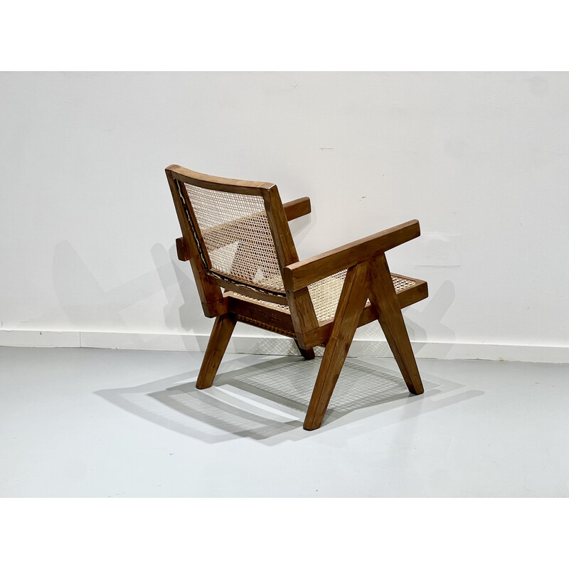 Vintage teak and cane armchair by Pierre Jeanneret, India 1956