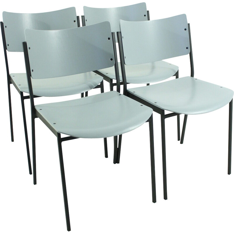 Set of 4 mid-century grey chairs - 1960s