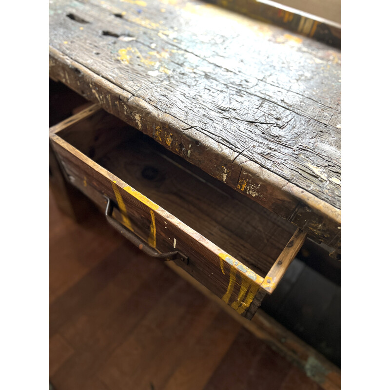 Vintage painter's workbench with 2 drawers