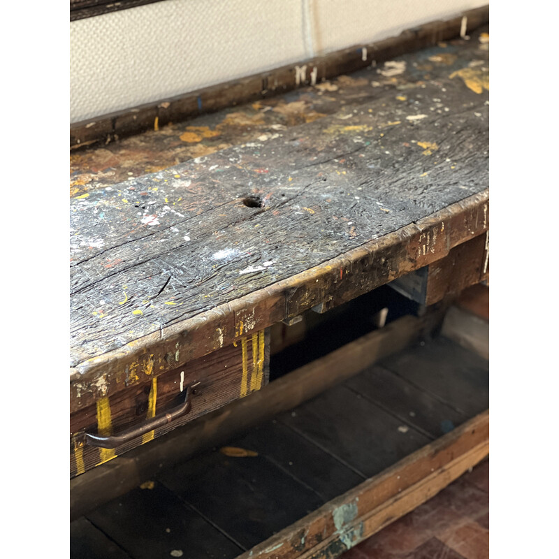 Vintage painter's workbench with 2 drawers