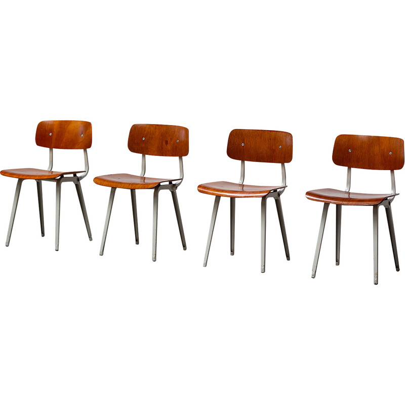 Set of 4 vintage Revolt wooden dining chairs by Friso Kramer for Ahrend de Cirkel, 1950