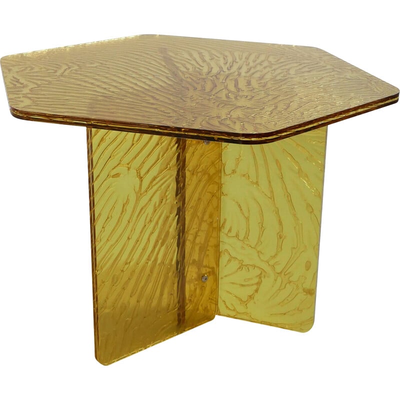 Vintage Sketch hexagonal yellow acrylic side table by Roberto Giacomucci, Italy 2020