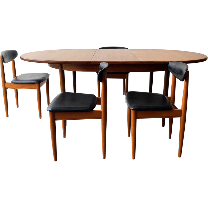 Vintage beech and black faux leather dining set by Victor Wilkins for Schreiber Furniture