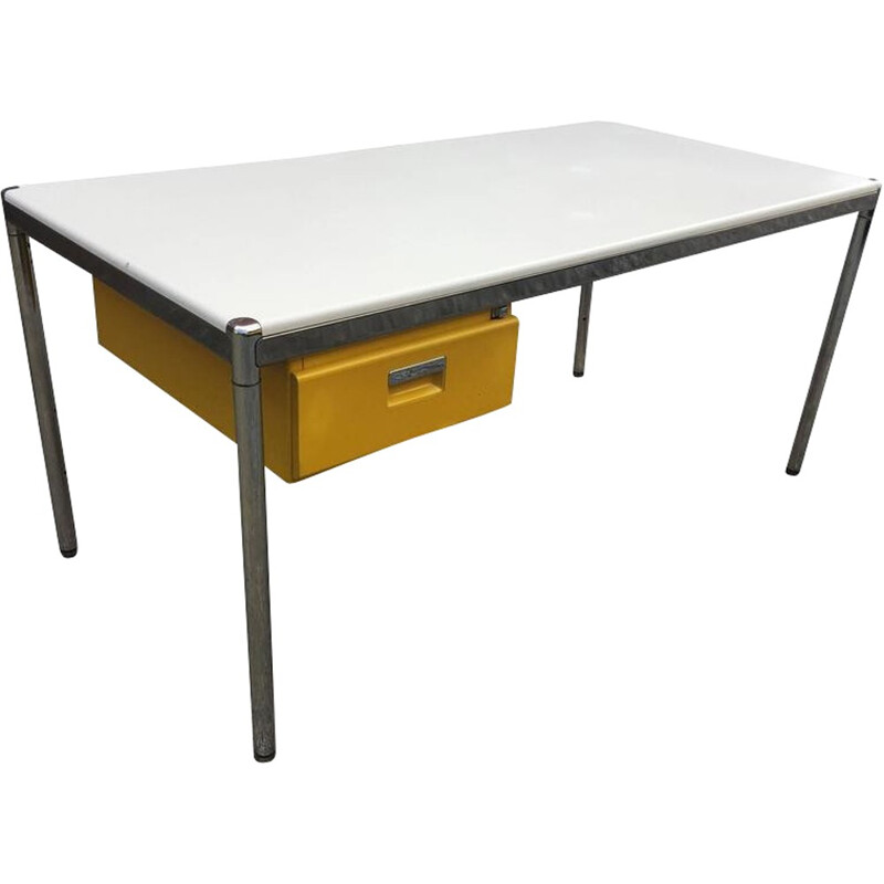 Strafor desk in whte and yellow - 1980s