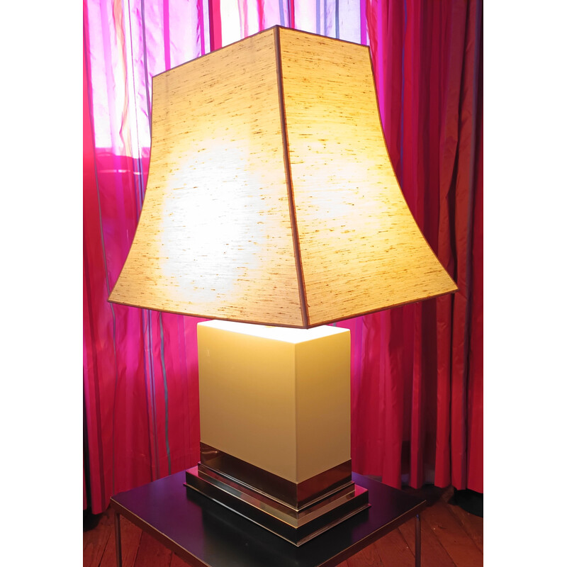 Vintage-Lampe aus lackiertem Holz und Messing von Jean Claude Mahey, 1970