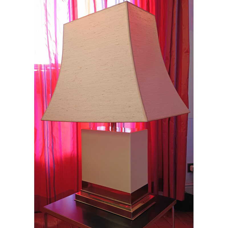 Vintage lacquered wood and brass lamp by Jean Claude Mahey, 1970