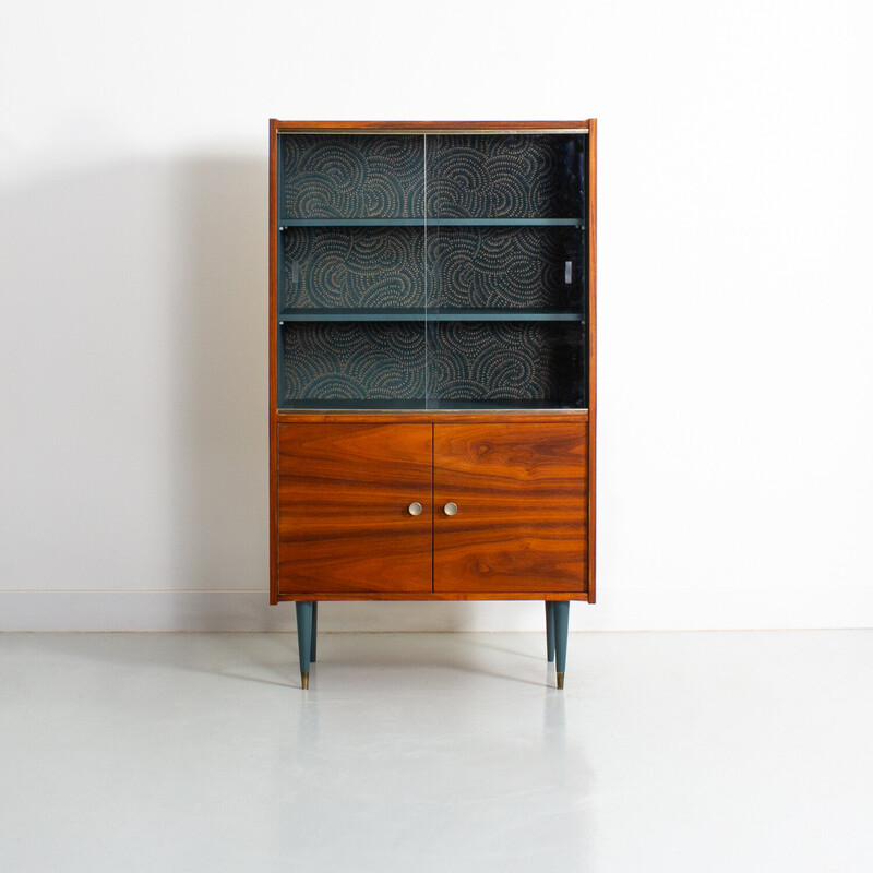 Vintage walnut and glass sideboard