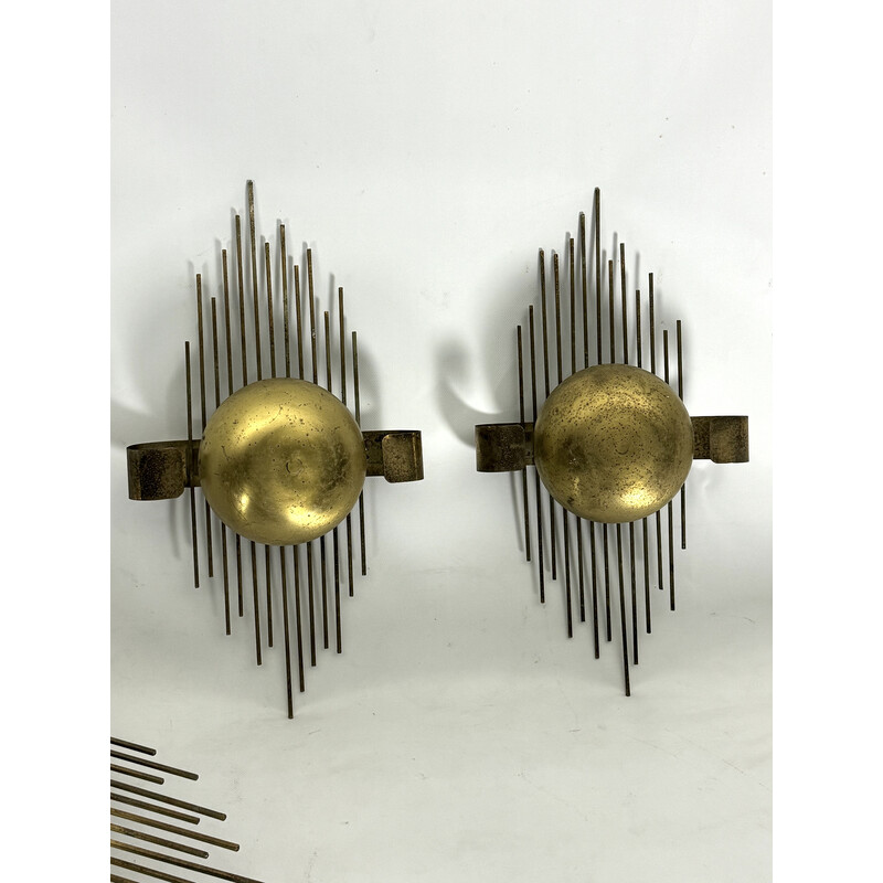 Set of 3 vintage wall lamp in gold metal, Italy 1950