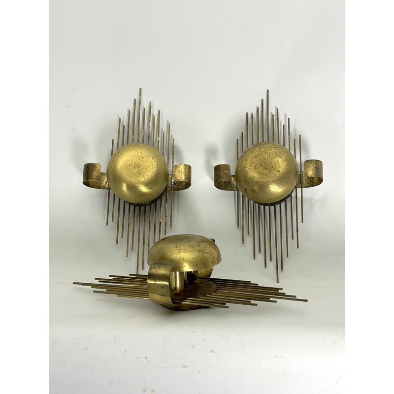 Set of 3 vintage wall lamp in gold metal, Italy 1950