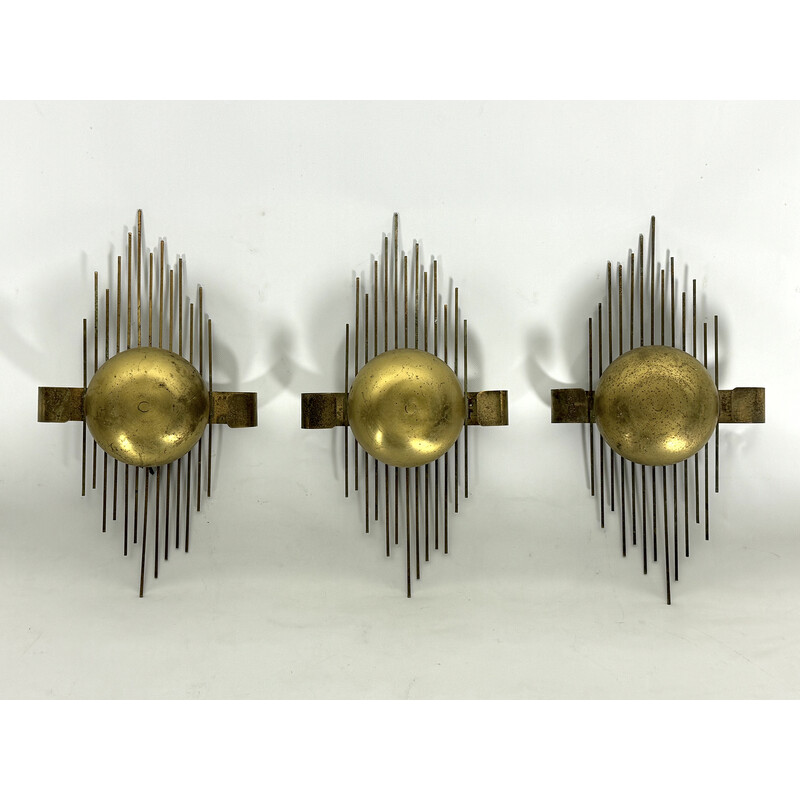 Set of 3 vintage wall lamp in gold metal, Italy 1950