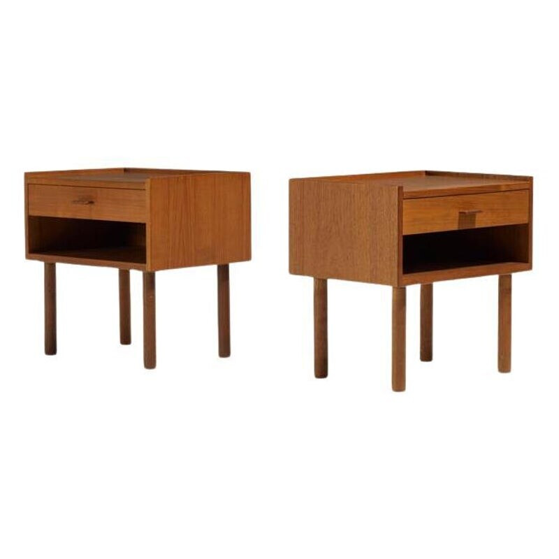 Pair of vintage teak model 430 bedside tables by Hans J. Wegner for Ry Møbler, Denmark 1950