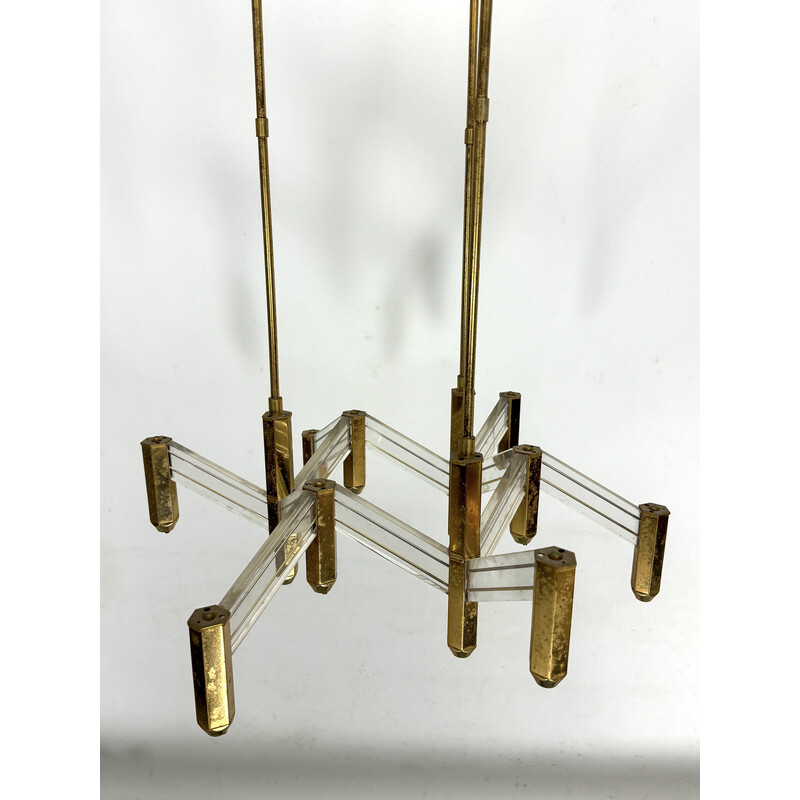 Vintage brass and plexiglass chandelier for Zeroquattro, Italy 1970