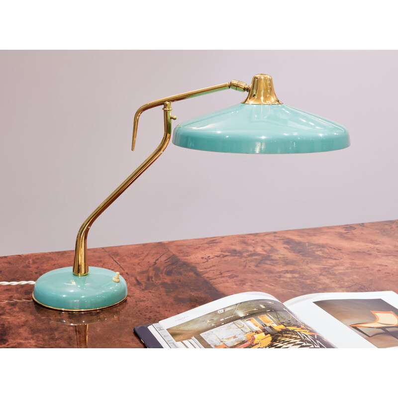 Lampe de table vintage en laiton massif et métal par Oscar Torlasco pour Stilux Milano, Italie 1950