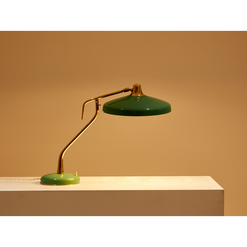 Lampe de table vintage en laiton massif et métal par Oscar Torlasco pour Stilux Milano, Italie 1950