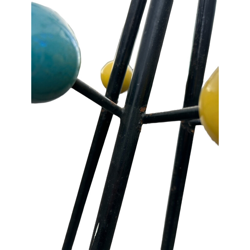 Vintage Atomic coat rack in metal and wooden ball, 1950