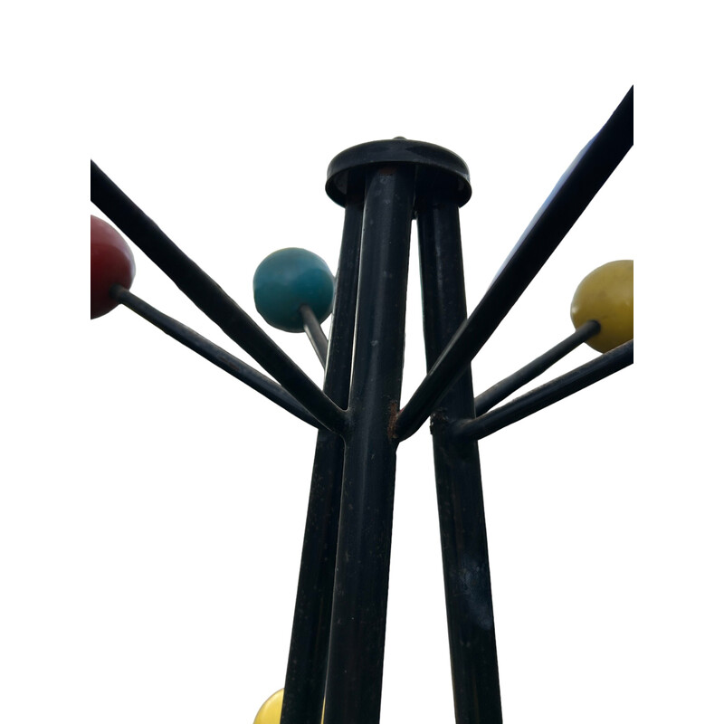 Vintage Atomic coat rack in metal and wooden ball, 1950