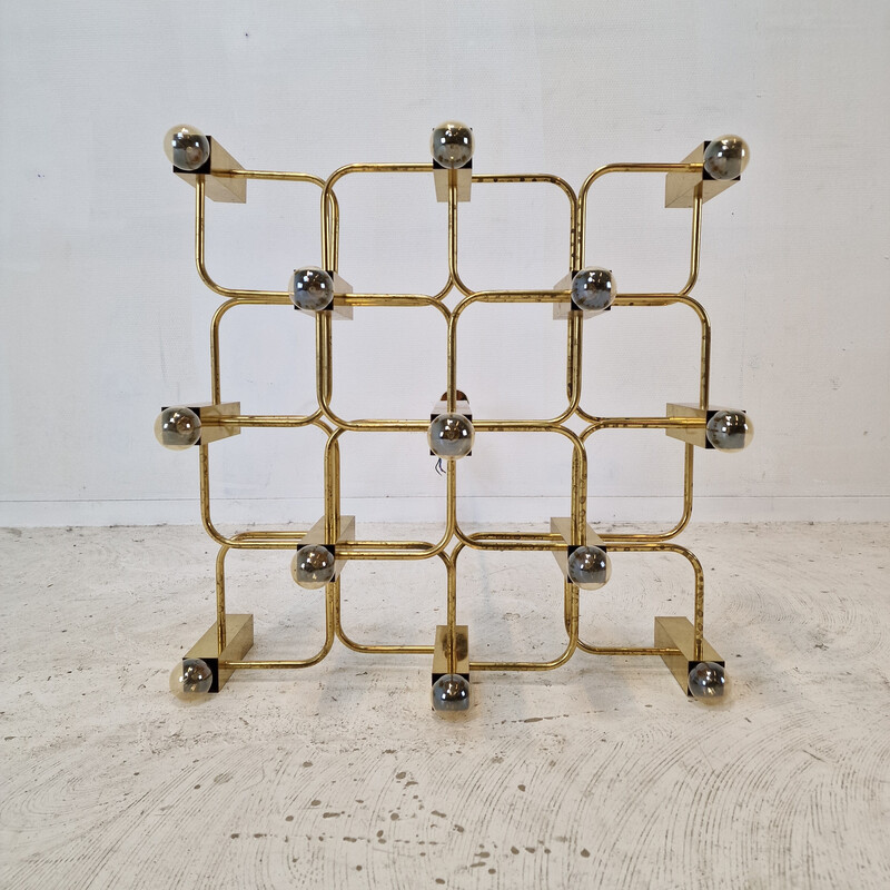 Vintage brass chandelier with 13 lights by Gaetano Sciolari, Italy 1970