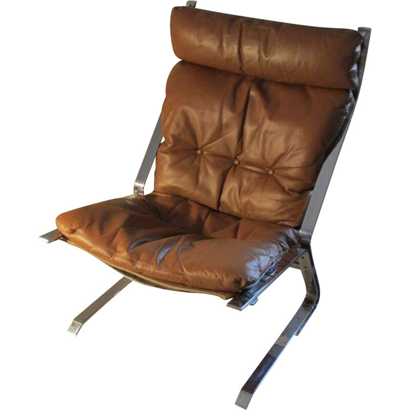 Paire de fauteuils lounge en cuir et en chrome - 1960