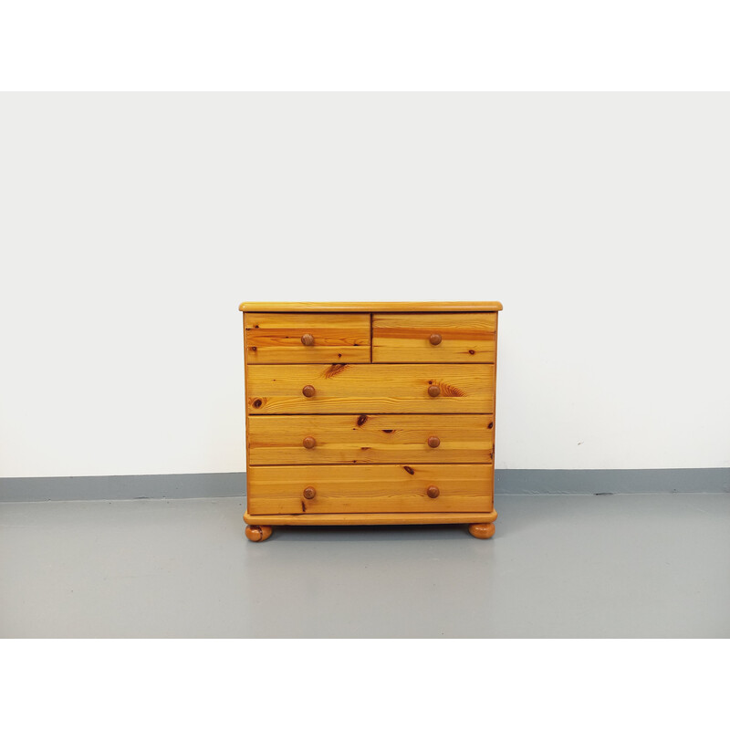 Vintage pine wood chest of drawers with drawers, 1970