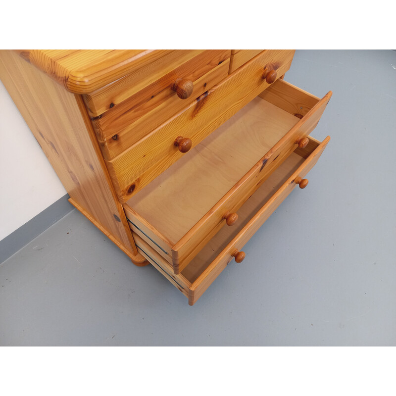 Vintage pine wood chest of drawers with drawers, 1970