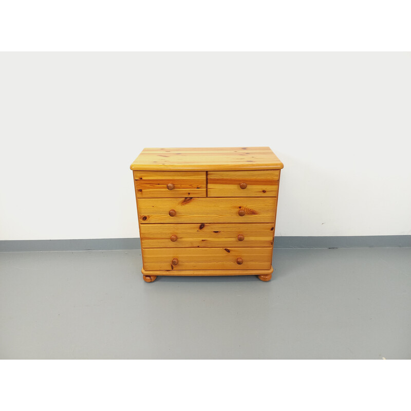 Vintage pine wood chest of drawers with drawers, 1970