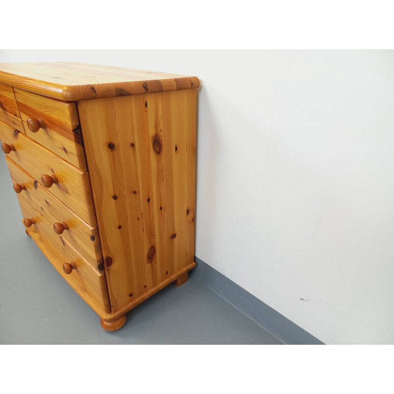 Vintage pine wood chest of drawers with drawers, 1970