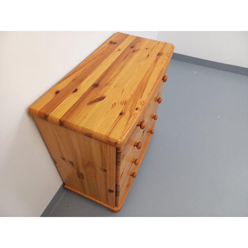 Vintage pine wood chest of drawers with drawers, 1970