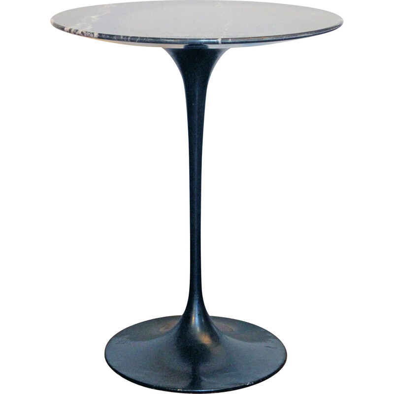 Vintage Tulip pedestal table in black marquina marble and cast aluminum by Eero Saarinen for Knoll International, 1957