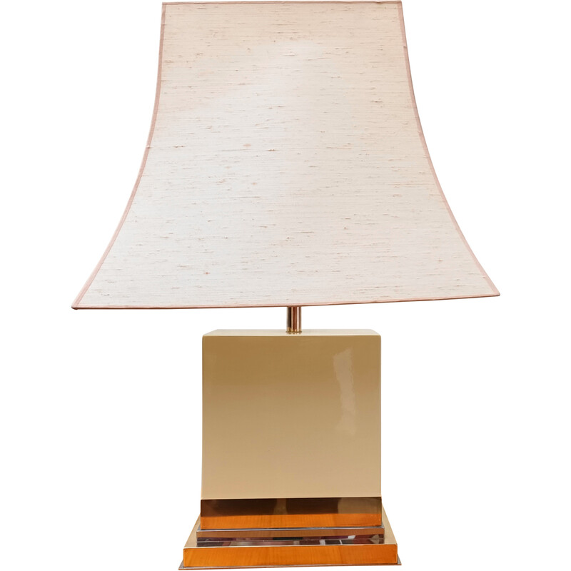 Vintage lacquered wood and brass lamp by Jean Claude Mahey, 1970