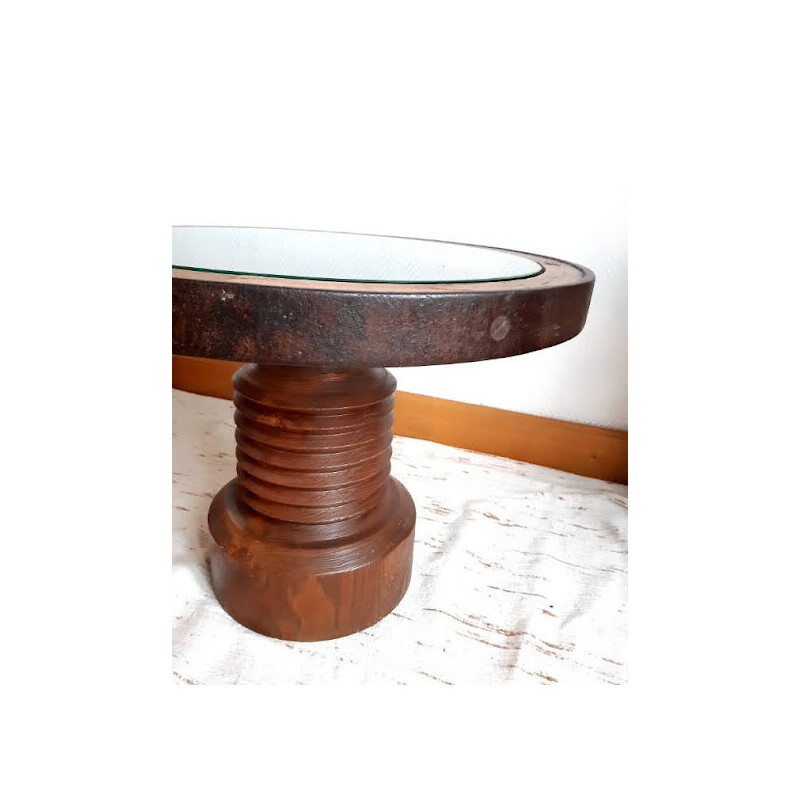 Table basse vintage roue en bois massif
