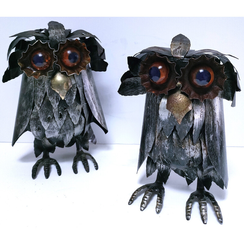 Pair of vintage metal owls, 1970