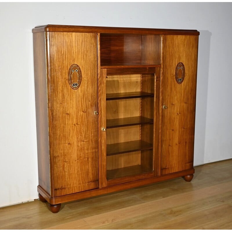 Vintage Art Deco bookcase in blond mahogany, 1940