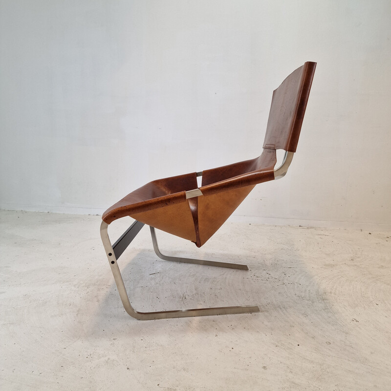 Paire de fauteuils vintage modèle F444 en chrome et cuir par Pierre Paulin pour Artifort, Pays-Bas 1960