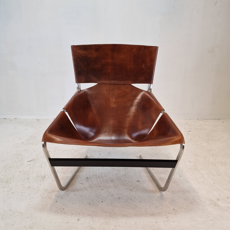 Paire de fauteuils vintage modèle F444 en chrome et cuir par Pierre Paulin pour Artifort, Pays-Bas 1960