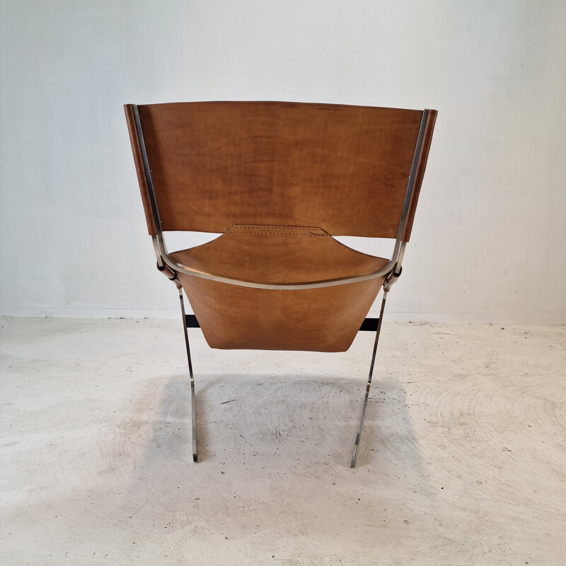 Paire de fauteuils vintage modèle F444 en chrome et cuir par Pierre Paulin pour Artifort, Pays-Bas 1960