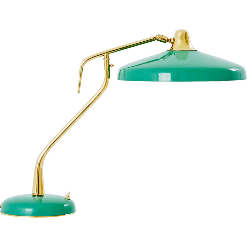 Lampe de table vintage en laiton massif et métal par Oscar Torlasco pour Stilux Milano, Italie 1950