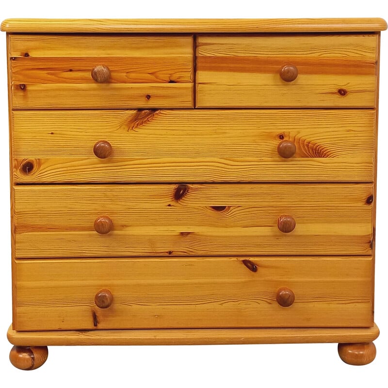 Vintage pine wood chest of drawers with drawers, 1970