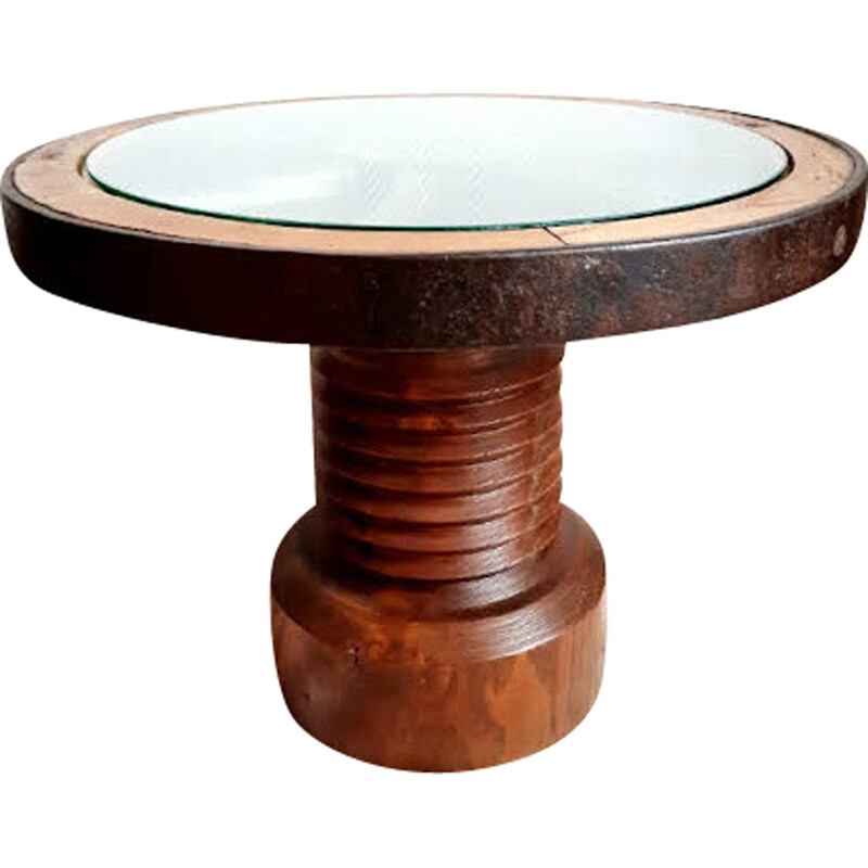 Vintage solid wood wheel coffee table
