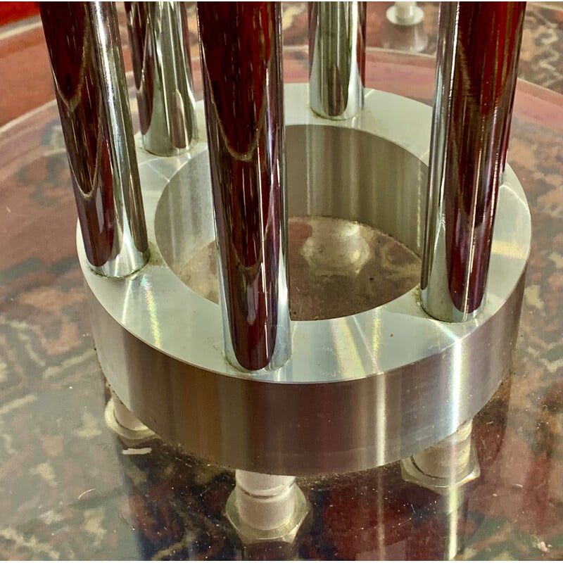 Mesa vintage de cristal y metal cromado de Marco Zanuso, Italia