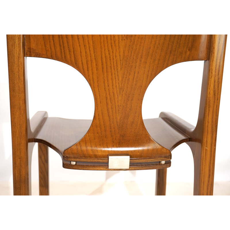 Set of 4 vintage honey-colored wooden dining chairs by Augusto Savini for Giuseppe Pozzi, Italy 1970