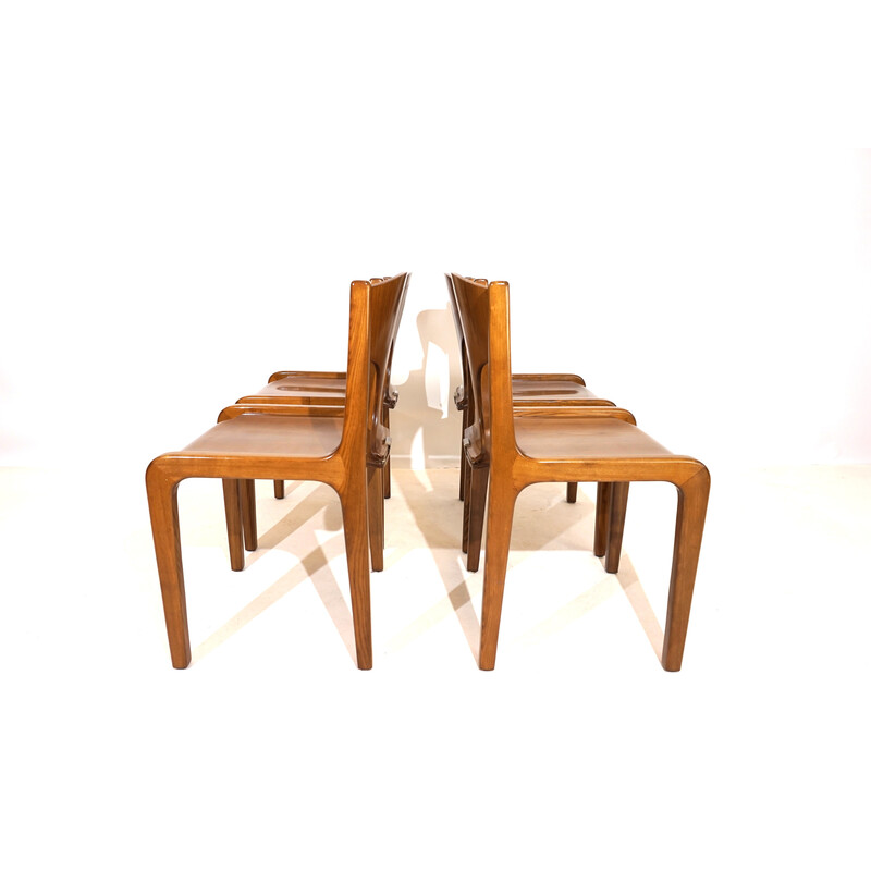 Set of 4 vintage honey-colored wooden dining chairs by Augusto Savini for Giuseppe Pozzi, Italy 1970