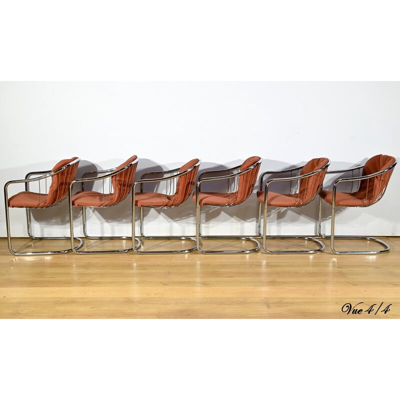 Set of 6 vintage chairs in chrome metal and wire for Rima, Italy 1970