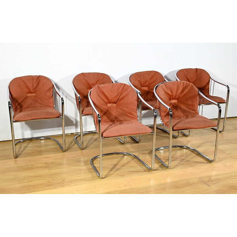 Conjunto de 6 cadeiras vintage em metal cromado e arame para a Rima, Itália 1970