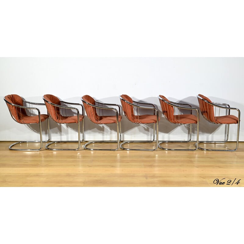 Set of 6 vintage chairs in chrome metal and wire for Rima, Italy 1970