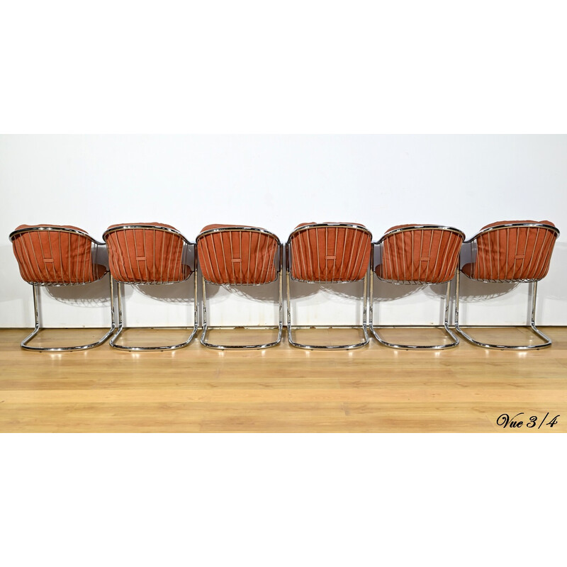 Set of 6 vintage chairs in chrome metal and wire for Rima, Italy 1970